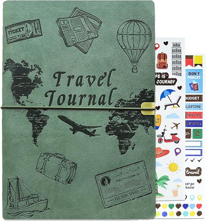 Tolivip Travel Journal for Women Men and Couples, Leather Travel Notebook with Prompts, Travel Memory Book & Adventure Book (Sage Green)