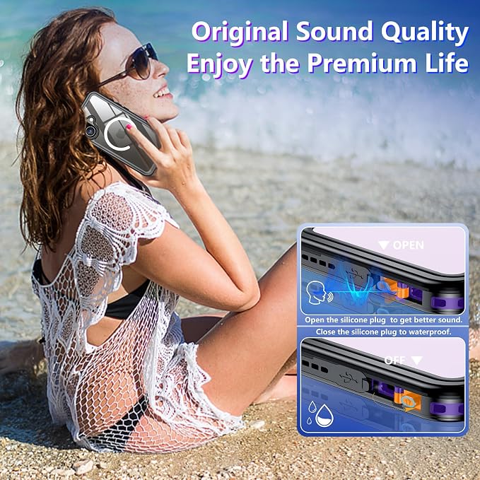Magnetic Compatible with iPhone 17 Case,Waterproof Built-in Screen & Camera Protector IP68 Underwater Full Body 17FT Military Dropproof Shockproof Phone Case 6.3"-Mag/Black