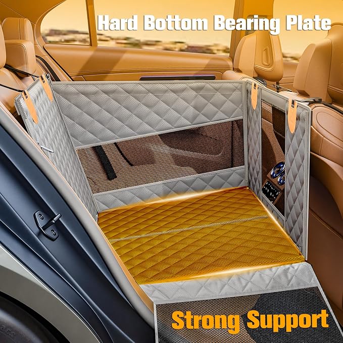 PETICON Large Dog Car Seat, Back Seat Extender for Dogs with 3 Mesh Windows, Waterproof Medium Carseat for Dogs with Hard Bottom, Pet Seat Cover for Cars, Trucks and SUVs