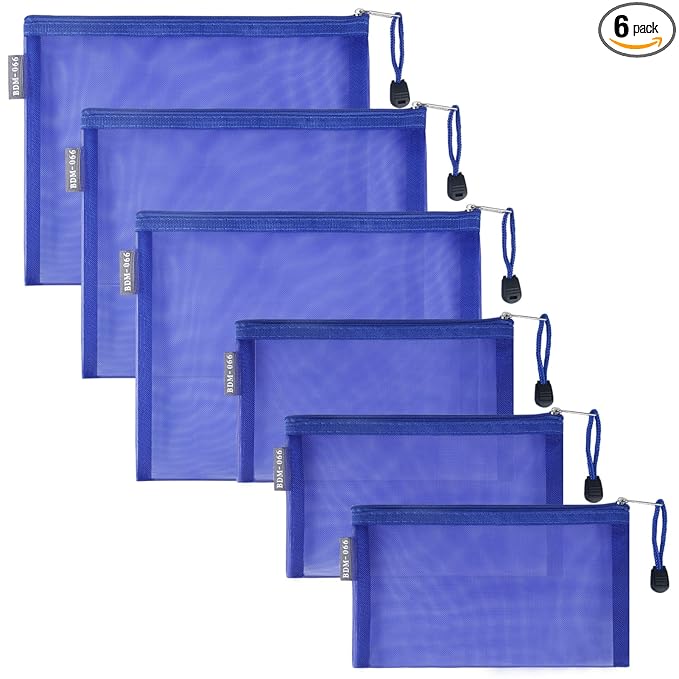 HRX Package Nylon Mesh Cosmetic Bags with Zipper, 6pcs Royal Blue Makeup Pouches Organizer Case for Travel Purse Diaper Bag