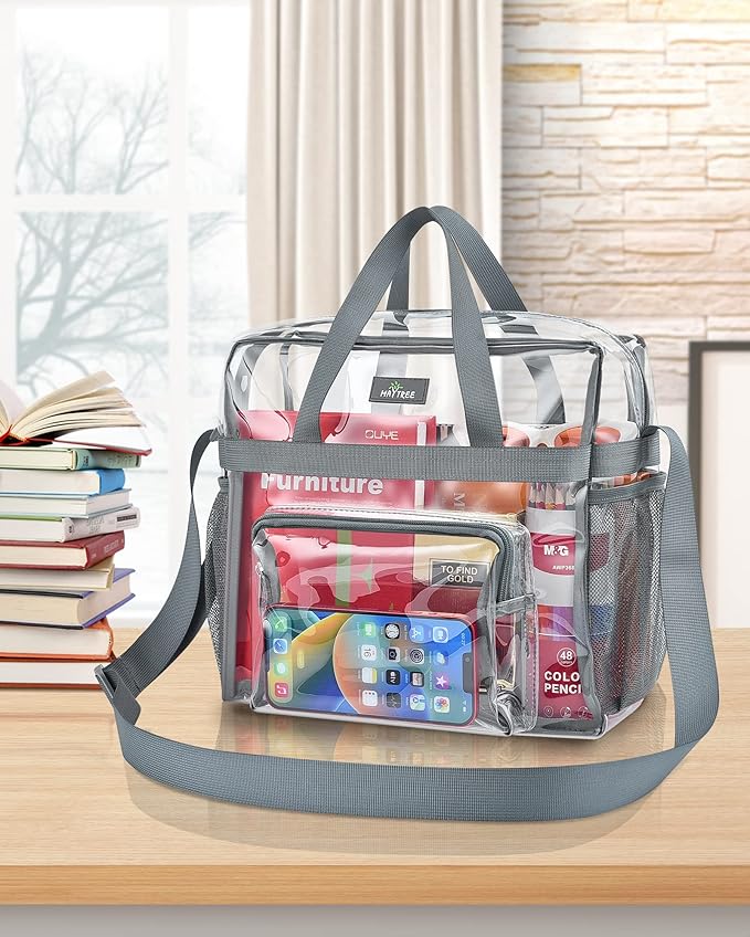Bagenius Clear Tote Bag Stadium Approved, Game Day Satchel Bag with ‌Non-detachable Reinforced Strap for Concert, Work, Sport