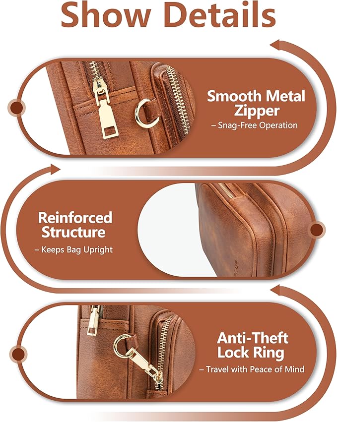 Anti Theft Crossbody Bags for Women,RFID Sling Bag Travel Purse,Vegan Leather Cross Body Purses Chest Bag for Travel(Pure Brown)