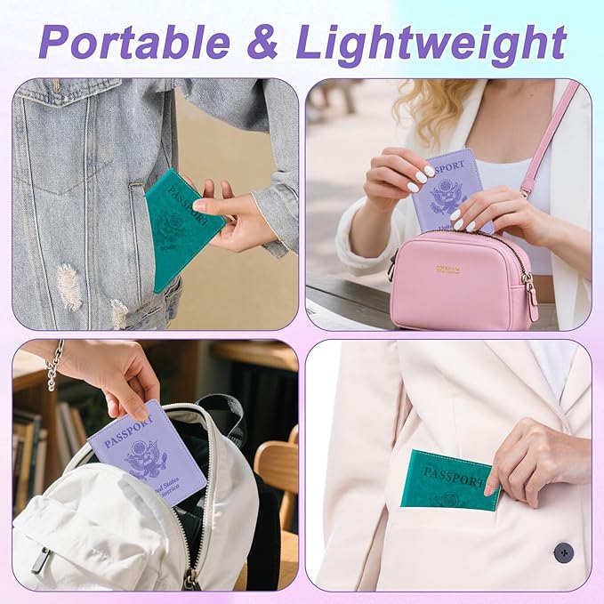 Passport Holder for Travel, 2 PCS Passport Holder, Travel Passport Holders Must Haves for Women Men, Passport Cover Passport Wallet Case Holders for Travels Cruise Ship Essentials, Purple & Lake Blue