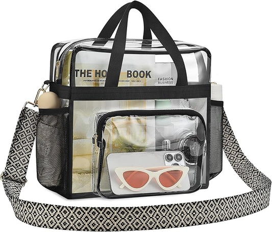 Bagenius Clear Tote Bag Stadium Approved, Game Day Satchel Bag with ‌Non-detachable Reinforced Strap for Concert, Work, Sport