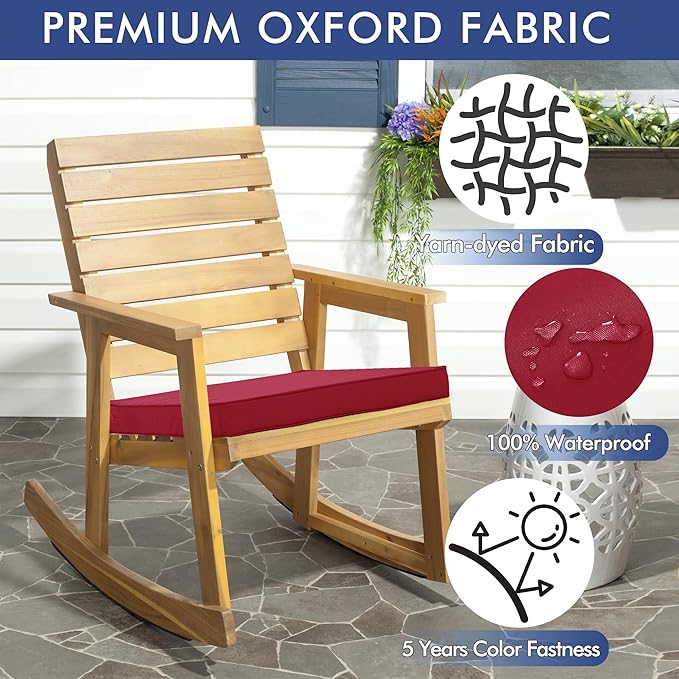 Outdoor Chair Cushions 19 x 19 Inch Water Resistant Patio Chair Cushions with Tie 3 Year Color Fastness Thick Outdoor Seat Cushion for Garden Lawn Patio Furniture Burgundy Red Set of 2
