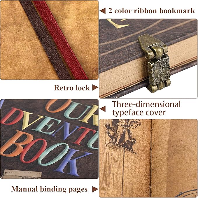 Our Adventure Book Retro Vintage, DIY Scrapbook Photo Album Travel Diary, Multipurpose Guestbook Memory Journal, Ideal Gift for Wedding Anniversary Travel Baby Friends Souvenir Keepsake