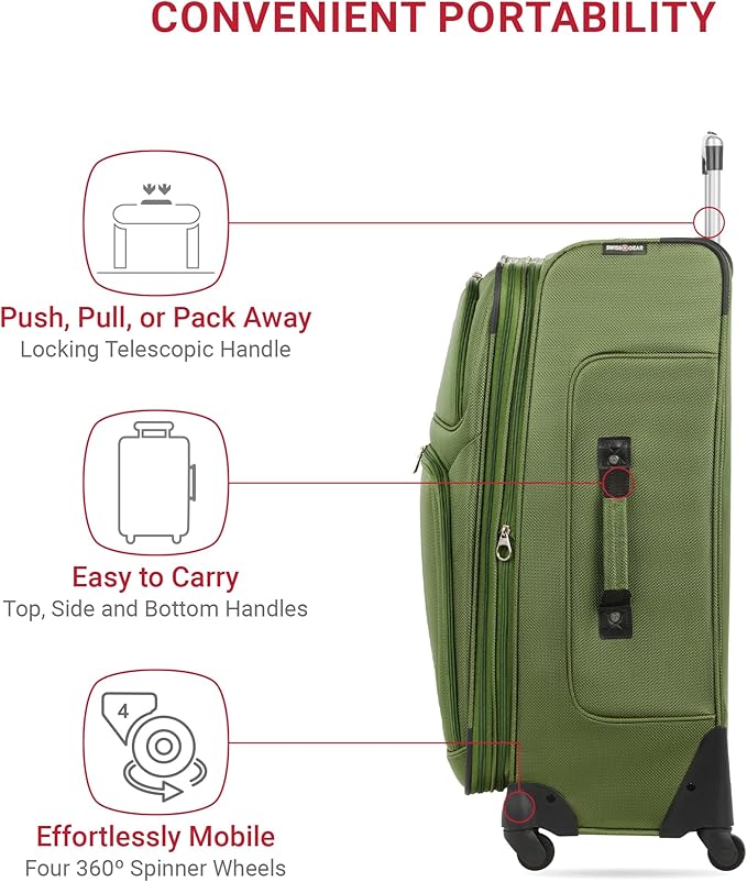 SWISSGEAR Sion Softside Expandable Spinner Luggage Durable Lightweight Travel Suitcase, Evergreen, 2-Piece Set (Carry-On/Large)