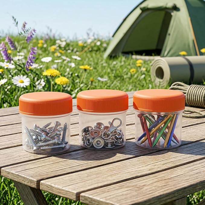 DEMORA Small Travel Containers Plastic Jars with Lids for Creams, Refillable TSA Approved Travel Size Containers for Lotion Makeup Cosmetic Ointments Slime, PP, BPA Free (Orange, 1 oz, 6 Pcs)