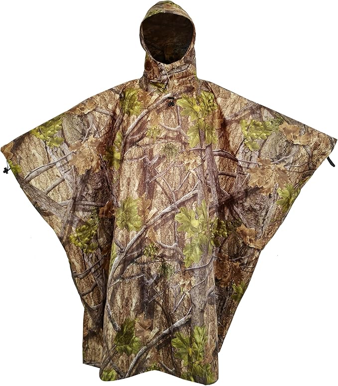 AUSCAMOTEK Camouflage Rain Poncho Hooded Waterproof Camo Raincoat with Blind Pattern for Hunting Hiking Camping Fishing