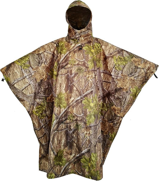 AUSCAMOTEK Camouflage Rain Poncho Hooded Waterproof Camo Raincoat with Blind Pattern for Hunting Hiking Camping Fishing
