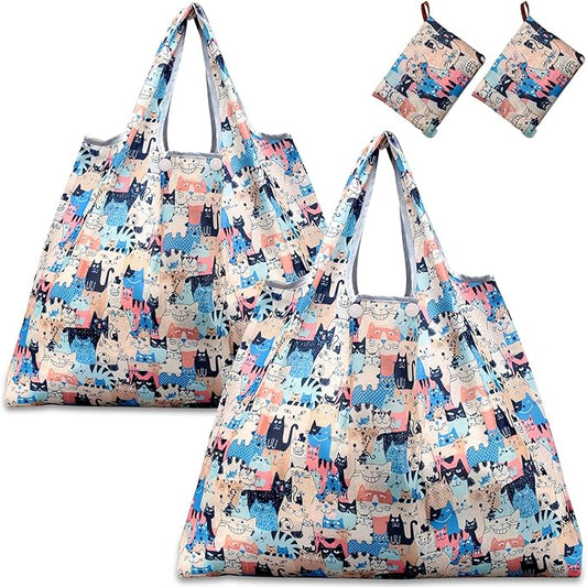KINGMAS Reusable Grocery Bags, Eco-Friendly Folding Tote Shopping Bag fits in Pocket, Washable Waterproof Nylon Pouch Bags