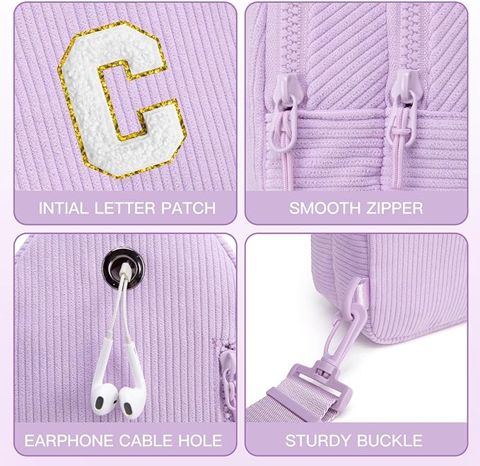 Viverte Small Corduroy Sling Bag Initial Crossbody Bag Fanny Pack for Girls Personalized Birthday Gifts for Teen Girls Gifts