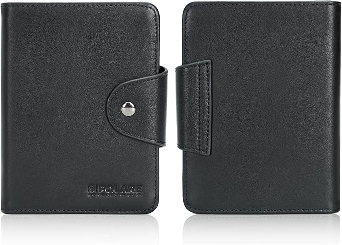 Polare Napa Leather Slim and Soft RFID Blocking wallet For Men Snap Bifold Travel Wallet Passport Holders 2 Passports (Black)