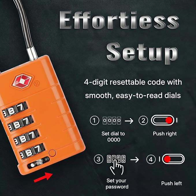 ANVIL TSA Approved Luggage Locks with Search Alert Indicator, 4-Digit Combination Suitcase Lock, Advanced TSA008 Core Heavy Duty Anti-Theft Travel Lock for Double Zippers, Backpacks