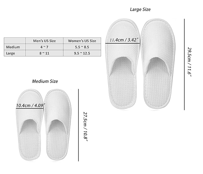 AhfuLife 10 Pairs of Waffle Spa Slippers, Closed Toe White Slippers - Fit Most Men and Women for Spa, Party Guest, Hotel and Travel