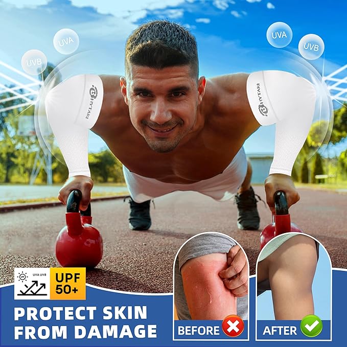 BHYTAKI Cooling Compression Arm Sleeves for Men Women,UPF50 UV Sun Protection Sleeves for Work Sport Tattoo Cover Up