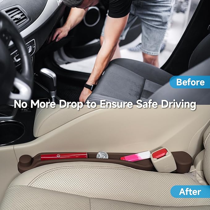 Givifive Car Seat Gap Filler Set of 2, 3IN1 Seat Side Gap Filler Plug with Storage Slot & Hook Function, Soft Foam Universal Fit Car SUV Truck Fill Gap Between Seats Console Organizer（Dark Brown）