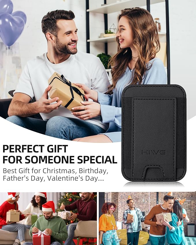 HiWe for MagSafe Wallet, 7 Cards Holder with RFID Blocking, Stronger Magnetic Wallet for iPhone 17/16/15/14/13/12 Series, Vegan Leather Minimalist Slim, 1 Slot, Black