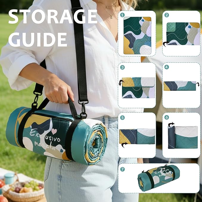 Exclusivo Mezcla Extra Large Waterproof Picnic Blankets 3 Layer, Sandproof and Foldable Outdoor Blanket for Beach Camping, Park and Travel