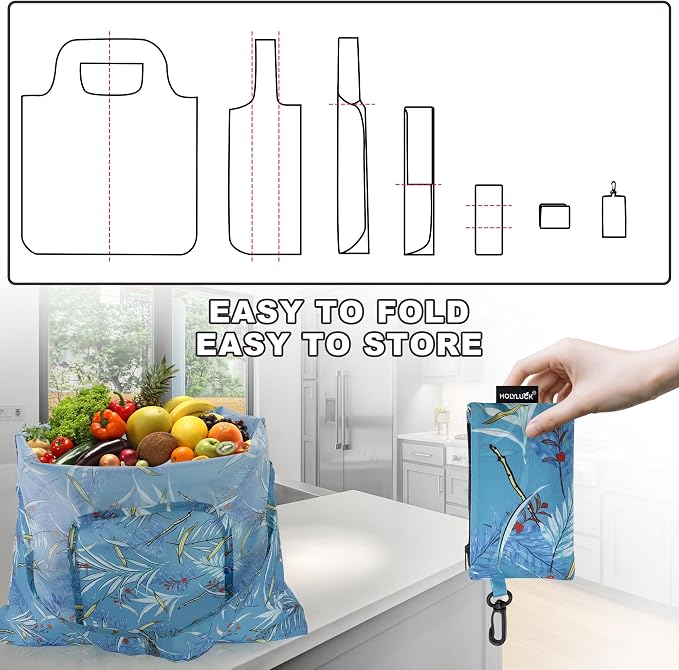 HOLYLUCK Reusable Grocery Bags,Heavy Duty Foldable Shopping Tote Bag (Standard, Tropical floral)