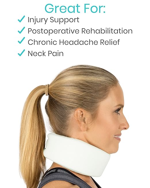 Vive Cervical Collar Neck Brace for Neck Pain and Support for Women & Men - Soft Foam Brace for Pain Relief - Comfortable Corrector Wrap for Posture, Sleeping, Radiculopathy, & Spine (White, 3 inch)