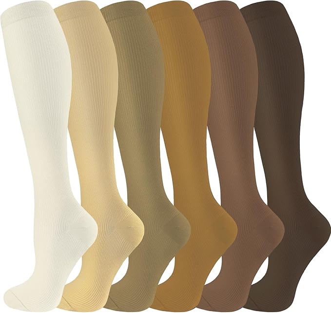 cerpite Compression Socks for Women & Men 6 Pairs Knee High Compression Socks 20-30 mmhg Best for Running,Nurse,Travel
