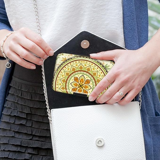 Mayski 2 Pack Credit Card Holder for Women, RFID Blocking, Yellow Mandala Aluminum Alloy Hard Case, Small Mini Business Metal Wallet for Men