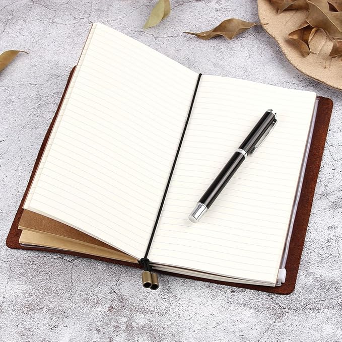 Robrasim Leather Writing Journal Notebook Refillable, Handmade Travelers Notebook for Men & Women, Perfect for Writing, Gifts, Travelers, Standard Size 8.5" x 4.5" Inches - Coffee