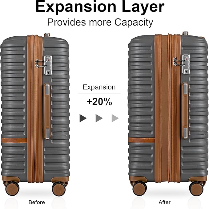 Joyway Luggage Set 7 Piece Suitcase Sets with Spinner Wheel,Hardside Expandable Travel Laggage with TSA Lock(18/20/24/28 Grey)