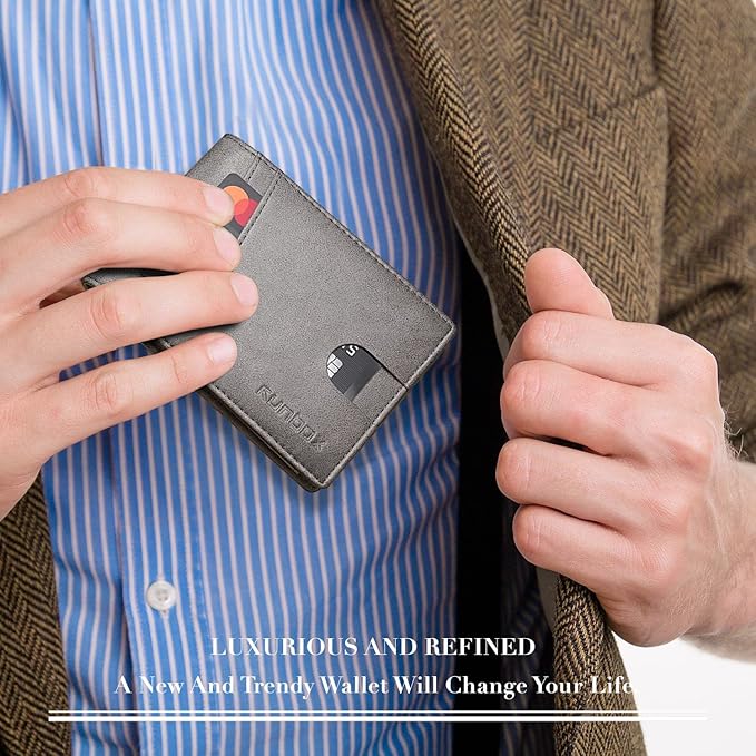 RUNBOX Wallet for Men -Slim Rfid Leather Mens Bifold Novelty Wallets 2 ID Window With Gift Box Men's Accessories | Slim