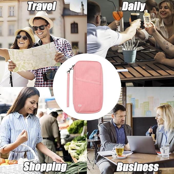 Waterproof Passport Holder for Travel Family, Travel Document Organizer with RFID Blocking, Portable Passport Wallet for Men Women (Pink)