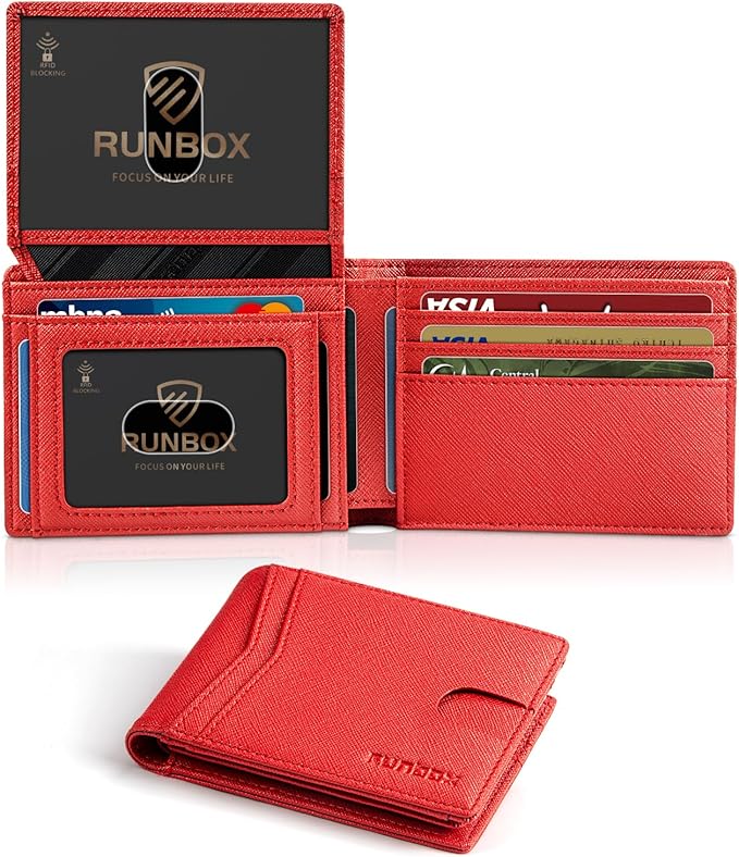 RUNBOX Wallet for Men -Slim Rfid Leather Mens Bifold Novelty Wallets 2 ID Window With Gift Box Men's Accessories | Slim