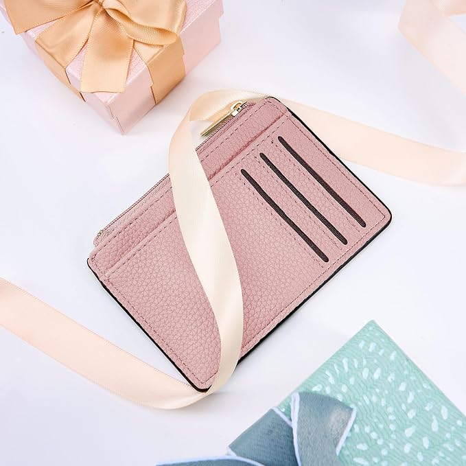 Tipmile Credit Card Holder for Women Slim Minimalist Front Pocket RFID Blocking Wallet Small Compact Card Case with ID Window, Dusty Pink