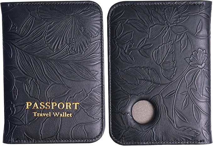 lizimandu Passport Holder with Airtag Slot, Airtag Passport Wallet for Men Women, Slim Leather Passport Holder Case Family for Travel Anti-Lost(1-Carved Black)