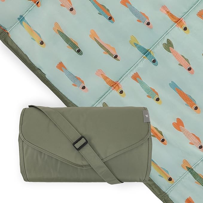 Little Unicorn 5'x5' Outdoor Family Picnic & Beach Blanket | Durable & Water-Resistant Fabric | Compact Fold & Easily Wipes Clean | Zipper Pocket (Minnow Pond)
