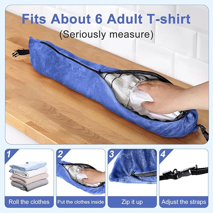 2Pack Stuffable Travel Pillow for Extra Luggage, Velvet Travel Neck Pillow with Adjustable Neck Size, Fits About 6 T-Shirts Travel Essentials Multifunctional Sleeping Rest Cushion(Blue)