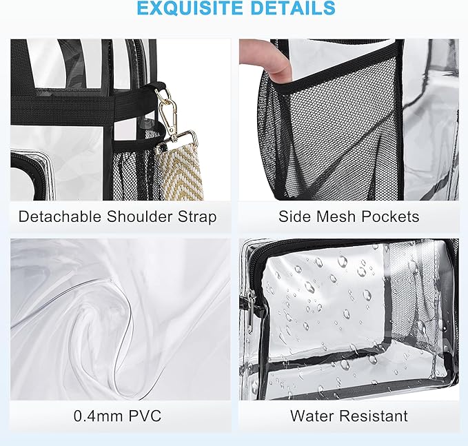 Bagenius Clear Tote Bag Stadium Approved, Game Day Satchel Bag with ‌Non-detachable Reinforced Strap for Concert, Work, Sport