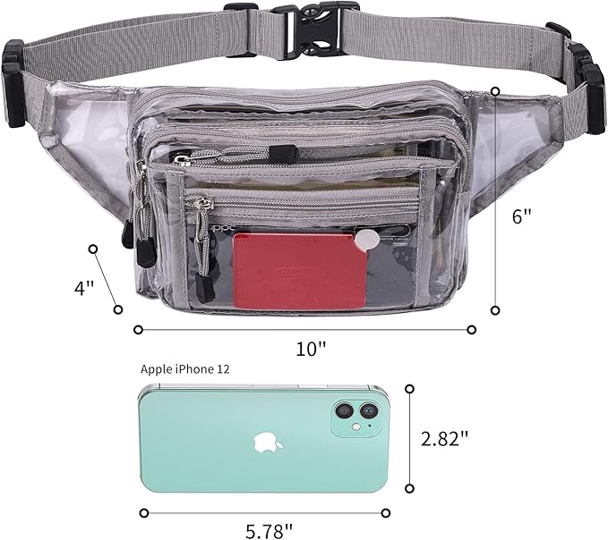 Clear Bag Stadium Approved Transparent Fanny Pack for Women for Work,Multi-purpose Waist Bag for Travel & Sporting Event (Grey Clear)