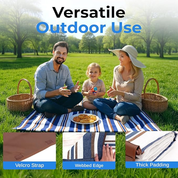 scuddles Extra Large Picnic Blanket – 60" x 80" Waterproof Outdoor Mat with Soft Dual-Layer Comfort, Foldable Travel Rug for Beach, Camping, Lawn, Parks & Family Picnics