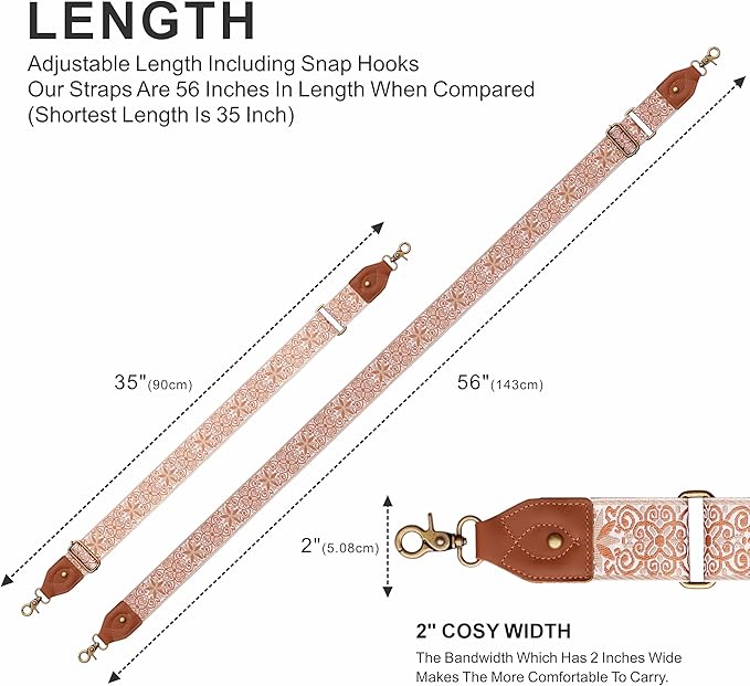 Nefelibata Purse Strap-2"Crazy Horse Leather Bag Strap Adjustable Replacement,Retro Jacquard Embroidery Crossbody Straps
