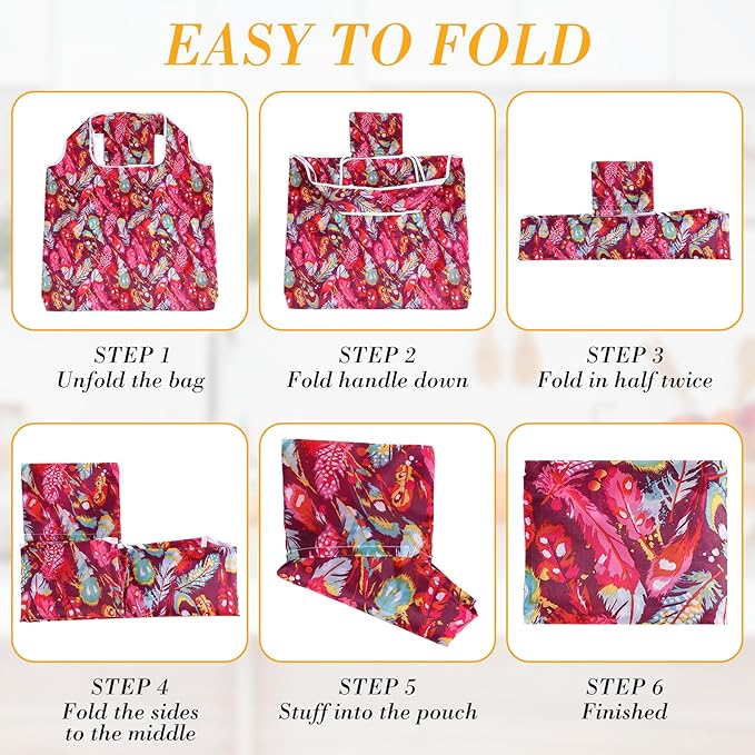 Weewooday 18 Pieces Foldable Reusable Shopping Bags Machine Washable Grocery Bags Waterproof