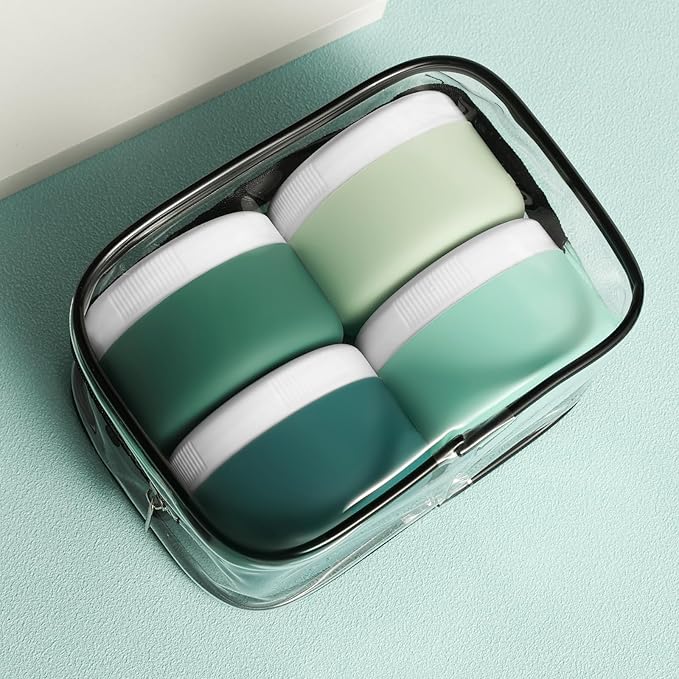 kuangre Travel Containers for Toiletries, Silicone Cream Jars BPA-Free, Leak-proof 3oz Travel Size Containers, Portable Size Silicone Jars with Lid for Cosmetic Face Hand Body Cream (4 Pack)