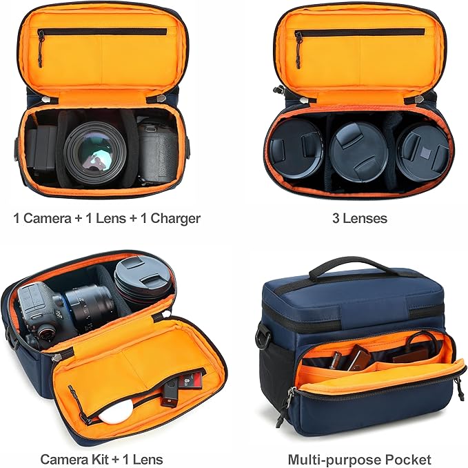Padwa Lifestyle Blue Small Portable Camera Bag - Compact Nylon Camera Photography Bag Weather Resistant with Lens Compartment,Casual Camera Bag for Small Digital,SLR,Mirrorless Cameras