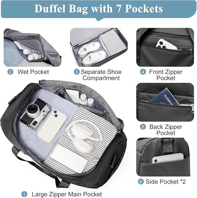 Extra Large Travel Duffle Bag with Shoe Compartment & Toiletry Bag, XL Weekender Bags for Women, Carry On Overnight Bags for Gym Sports, Water-Resistant Hospital Bag for Labor and Delivery