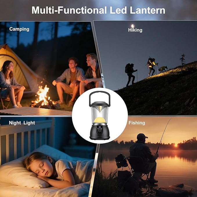 Camping Lantern Rechargeable, 300 Lumen Camping Lantern, Lanterns for Power Outages Lantern Camping Lights & Lanterns USB C 5V/2A IPX5 Waterproof for Outdoor Fishing Emergency