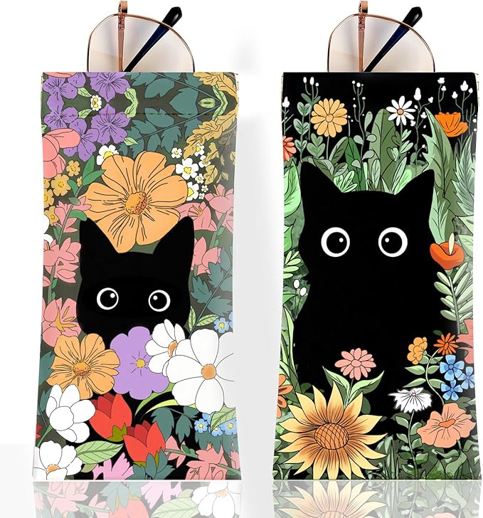 Anikathy 2Pcs Sunglass Eyeglass Glasses Case Soft PU Leather with Cleaning Cloth Cute Glasses Pouch Bag for Men Women Girs