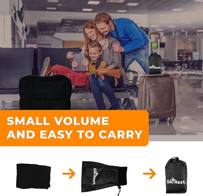 Inflatable Foot Rest Travel Pillow-Adjustable Height Airplane Footrest for Airplane Travel/Car/Train/Home/Office-Airplane Bed for Toddlers, Comfortable Seat Extender for Kids - Black, 2 Pack