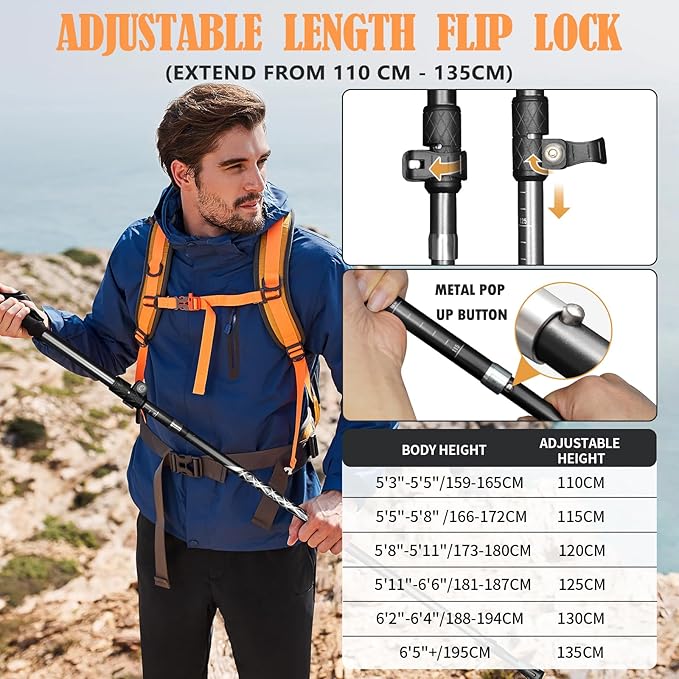 Deepfeel Collapsible Trekking Poles Folding Hiking Poles, Adjustable Height, Lightweight Aluminum Alloy Walking Sticks for Men & Women 2 Packs