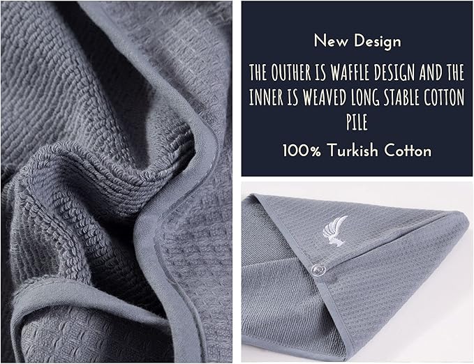100% Turkish Cotton Hair Towel Wrap for Women,Non Microfiber,Super Absorbent,AntiFrizz,Plopping Hair Drying Waffle Bath Towels for Curly,Long&Thick Hairs,Head Wrap,2 Pack10x26inc (Grey+Grey)