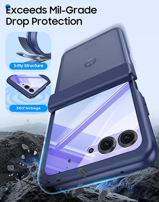 for Motorola Razr 2025 Case/Razr 2024 Case with Hinge Protection, Screen Protector, Ultra-Thin Skin Feel Translucent Frosted, Shockproof Cover for Razr 2025/2024-Blue (NOT for Plus/Ultra)